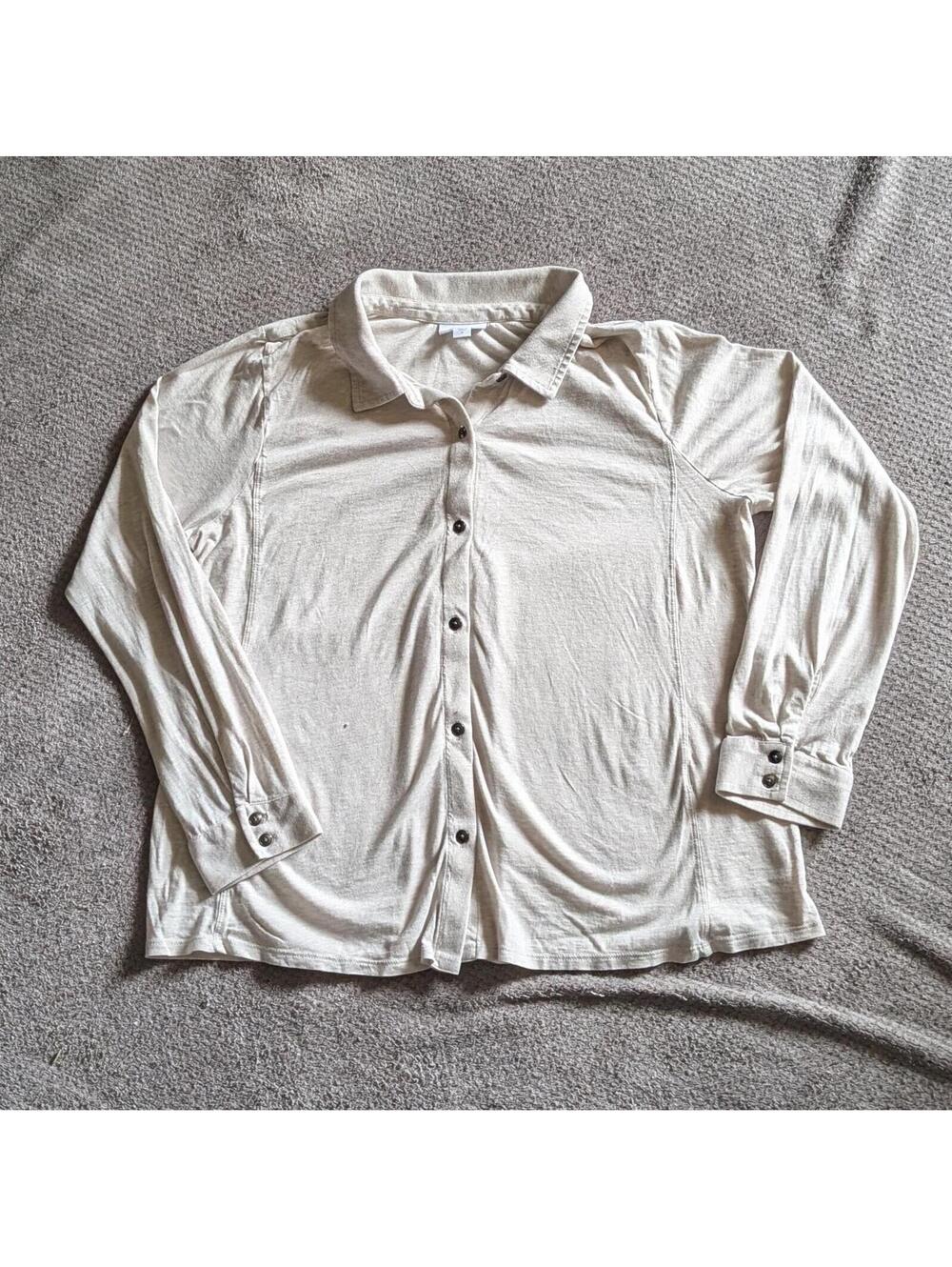 J.Jill Beige Long Sleeve Button-Down Blouse Size M